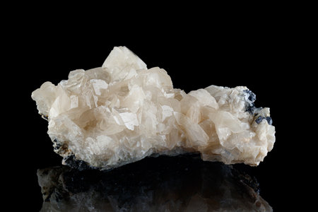 macro stone mineral Quartz on Galena on a black background close-upの写真素材