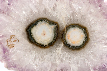 macro stone mineral eye amethyst on a white background close-upの写真素材