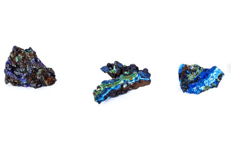Macro mineral stone Malachite and Azurite against white background, close upの写真素材