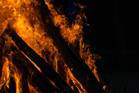 Beautiful fire flames on a campfire