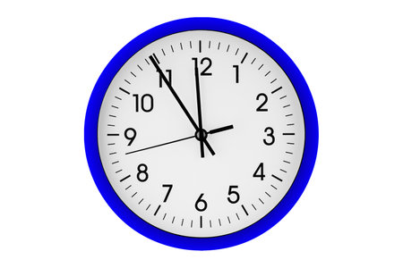 Blue watch, wall clock on isolated or white background close up