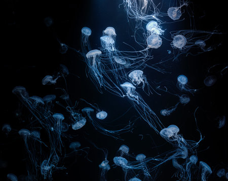 underwater photos of atlantic sea nettle jellyfish chrysaora quinquecirrha close-upの写真素材