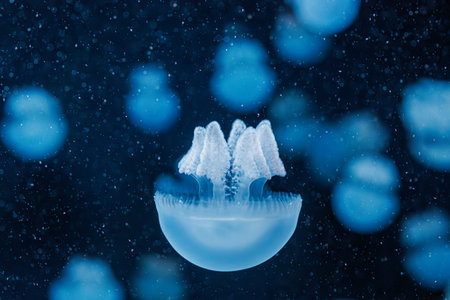 underwater photography jellyfish Blue Blubber Jelly, Catostylus mosaicus close-upの写真素材