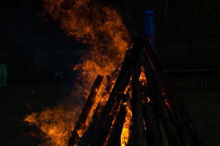 Beautiful fire flames on a campfireの写真素材