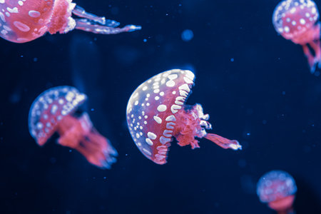 underwater photography jellyfish mastigias papua, spotted jelly, lagoon jelly, golden medusa...