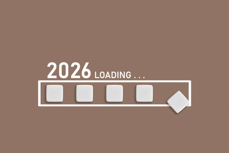 2026 Loading text on Brown backdrop. Ideal for business planning, financial trends, and future economic concepts, close upの写真素材