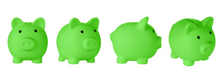 Set Piggy bank pig Green color on isolated white background close upの写真素材