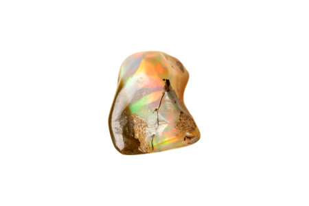 Opal mineral stone in rock on white background close upの写真素材