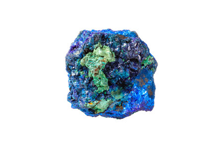 malachite mineral stone with azurite on white background close upの写真素材