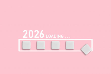 2026 Loading text on light Pink backdrop. Ideal for business planning, financial trends, and future...