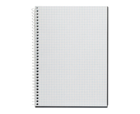 Checkered notebook with spiral binding on an isolated white background. Perfect for education, office supplies, and creative project designs.の写真素材