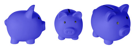 Set Piggy bank pig blue color on isolated white background close upの写真素材