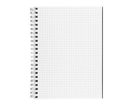 Spiral-bound checkered notebook on a clean white background, ideal for school supplies, study notes, and design project backgrounds.の写真素材