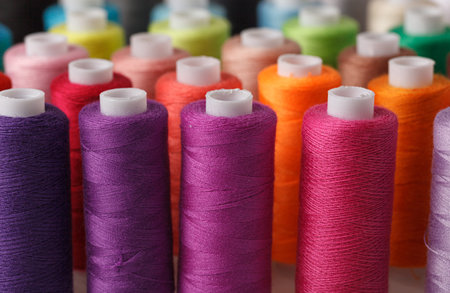 Set of colorful spools of thread close upの写真素材