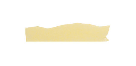 Yellow painter's tape isolated on white background, macro. Torn, crumpled, twisted strips of yellow painter's tape on white background, close-up.の写真素材