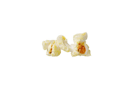 macro popcorn on isolated and white background close upの写真素材