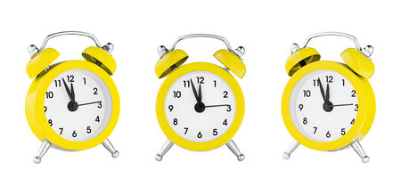 classic watch, pointer clock, Yellow color alarm watch on isolated white background close upの写真素材