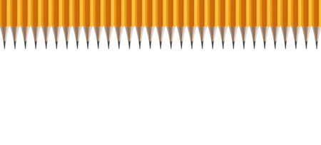 A row of sharp yellow pencils stands vertically on an isolated white backdrop. Great for stationery and creative work close upの写真素材