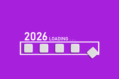 2026 Loading text on Magenta backdrop. Ideal for business planning, financial trends, and future economic concepts, close upの写真素材