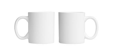 set of white cups for tea or coffee on isolated white background close upの写真素材