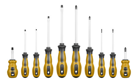 Set of Philips and flathead screwdrivers on isolated white background close-upの写真素材