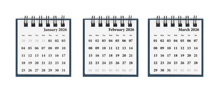 A three-month calendar set for January-March 2026 enhances efficient planning. Its clean layout helps organize daily tasks with ease.の写真素材