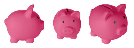 Set Piggy bank pig Red color on isolated white background close upの写真素材