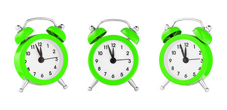 classic watch, pointer clock, green color alarm watch on isolated white background close upの写真素材