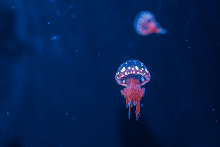 underwater photography jellyfish mastigias papua, spotted jelly, lagoon jelly, golden medusa close-upの写真素材