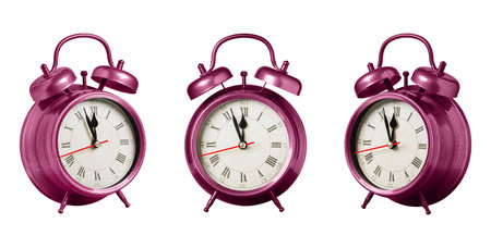 set collection retro clock, watch, pointer clock, Red color alarm clock on isolated white background close upの写真素材