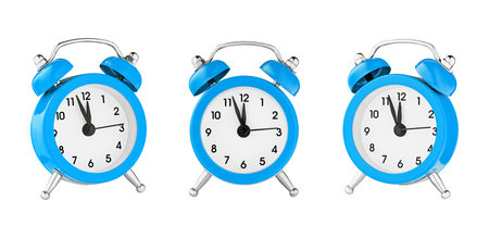 classic watch, pointer clock, Blue color alarm watch on isolated white background close upの写真素材