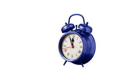 retro clock, watch, pointer clock, Purple, violet color alarm clock on isolated white background close upの写真素材