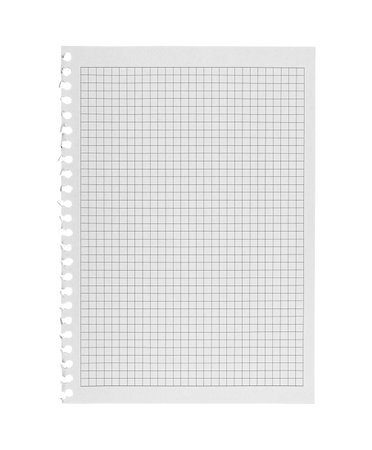 A single checkered paper sheet with a perforated edge on an isolated white background is perfect for notes, lists, and daily planning tasks. This versatile sheet suits educational purposes, office work, and creative projects, offering a structured grid layout for organized writing or sketching.の写真素材