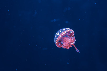 underwater photography jellyfish mastigias papua, spotted jelly, lagoon jelly, golden medusa close-upの写真素材
