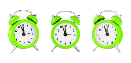 classic watch, pointer clock, green color alarm watch on isolated white background close upの写真素材