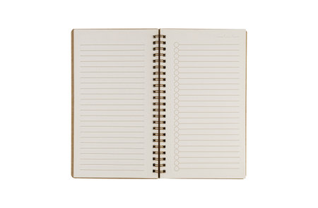 A lined notebook with spiral binding on an isolated white background, perfect for notes, education, and creative project layouts.の写真素材
