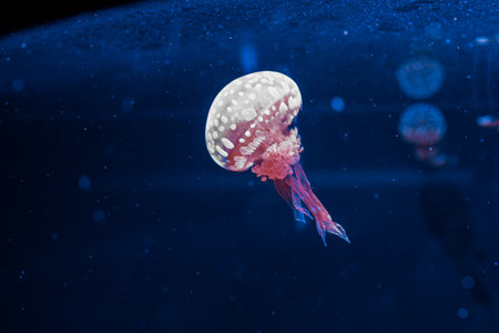 underwater photography jellyfish mastigias papua, spotted jelly, lagoon jelly, golden medusa...