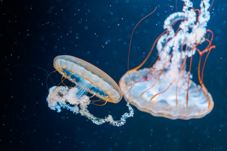 underwater photography jellyfish Chrysaora fuscescens, Pacific sea nettle, West Coast sea nettle close-upの写真素材