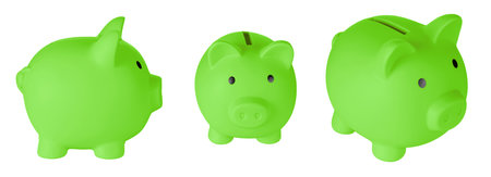 Set Piggy bank pig Green color on isolated white background close upの写真素材