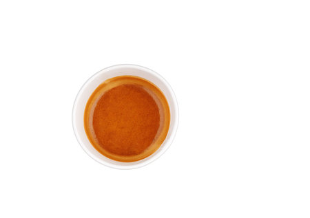 top view cardboard cup with coffee, espresso, americano on isolated white background close-upの写真素材