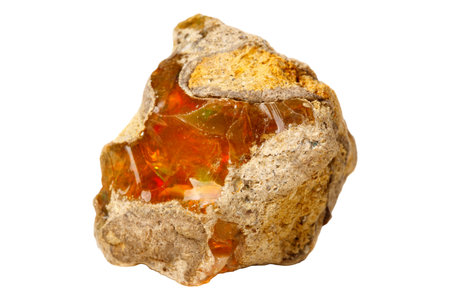 Opal mineral stone in rock on white background close upの写真素材