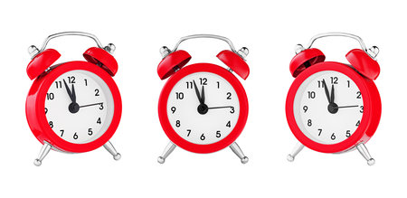 classic watch, pointer clock, Red color alarm watch on isolated white background close upの写真素材