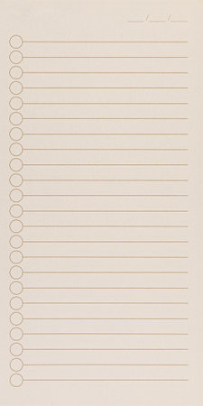 A lined paper sheet with checkmark circles on a textured background is ideal for planning, notes, and to-do lists with its organized layout. This versatile sheet suits personal organization, office tasks, and creative projects, offering a practical design for writing or tracking tasks.の写真素材