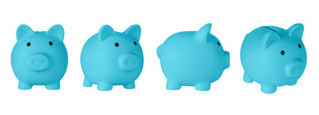 Set Piggy bank pig blue color on isolated white background close upの写真素材