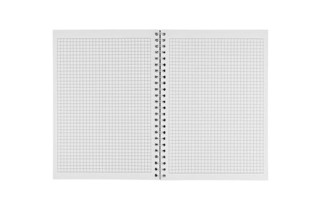 A checkered notebook with spiral binding displayed on an isolated white background, perfect for educational tools, office use, and creative layouts.の写真素材