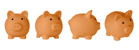 Set Piggy bank pig Orange color on isolated white background close upの写真素材