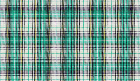 Classic Scottish tartan fabric texture featuring rich green, white, and black hues. Perfect for fashion designs, holiday decorations, interior textiles, or as a versatile background for creative projectsの写真素材