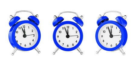 classic watch, pointer clock, Blue color alarm watch on isolated white background close upの写真素材
