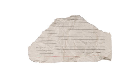 A torn crumpled lined paper with a red line on a white background suits notes and creative projects. Its textured, rugged look adds a unique touch for versatile designs.の写真素材