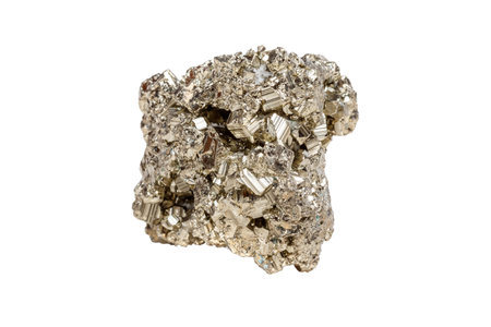 A radiant pyrite gemstone with an octahedral cut, featuring a shiny golden tone and precise facets....